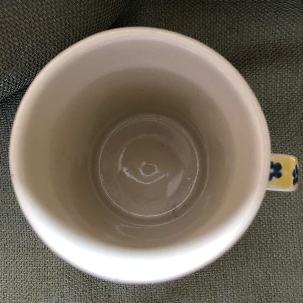 Polish Pottery 8 Oz Blue and Yellow Floral Ceramic Coffee Mug - Picture 3 of 5